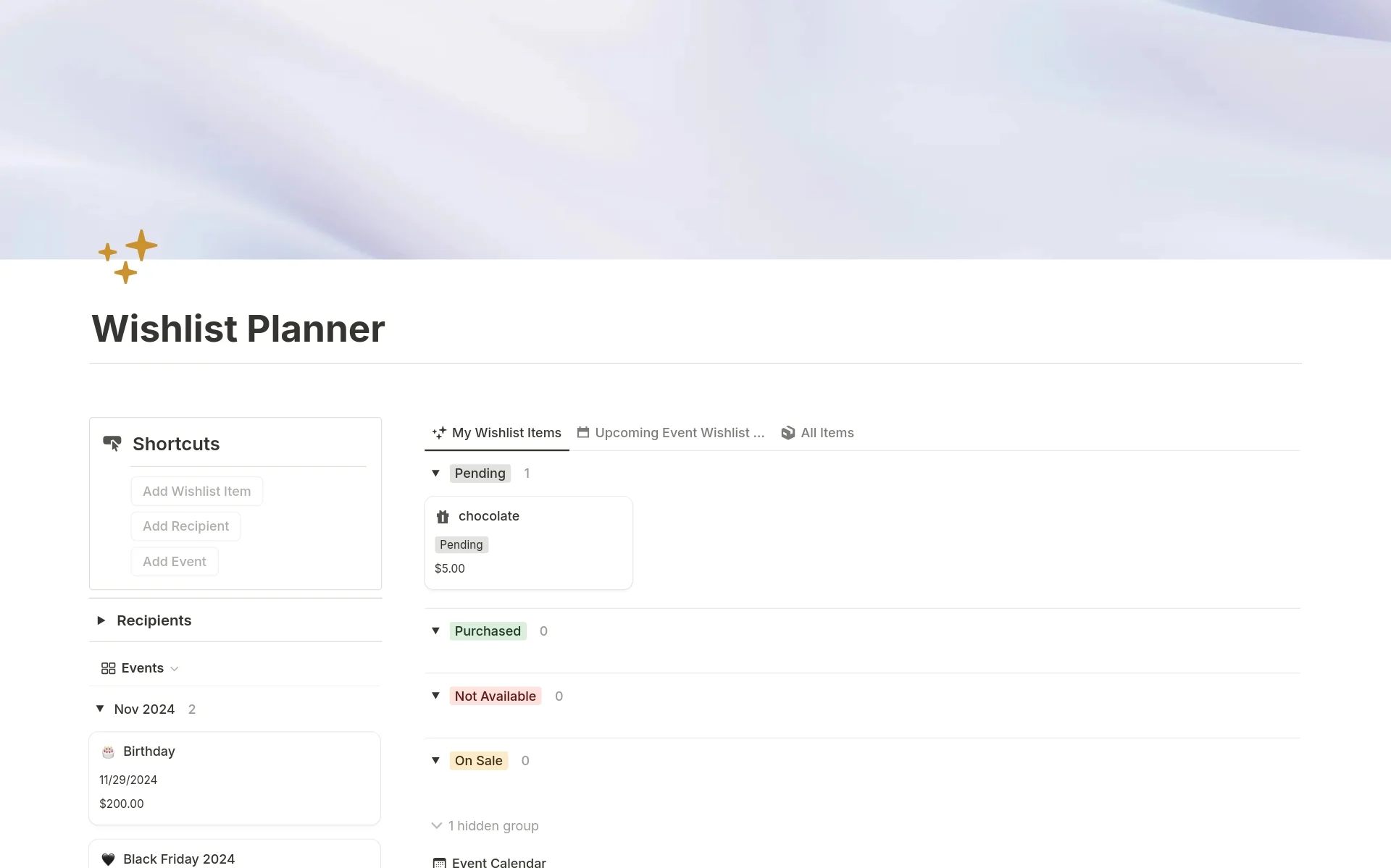Wishlist Planner Template